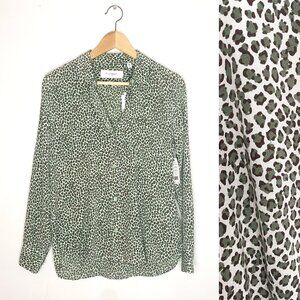 NWT Equipment 100% Silk Leema Button Down Blouse with Pocket in Misty Jade Multi